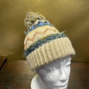 Zara Kids Woolen Knit Winter Cuffed Pom Pom Sequence Beige Beanie Hat